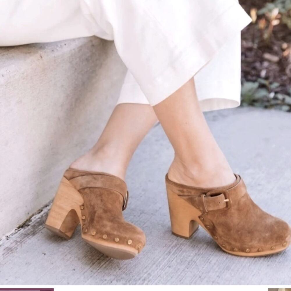 Veronica Beard size 8 suede tan woman clog sandal